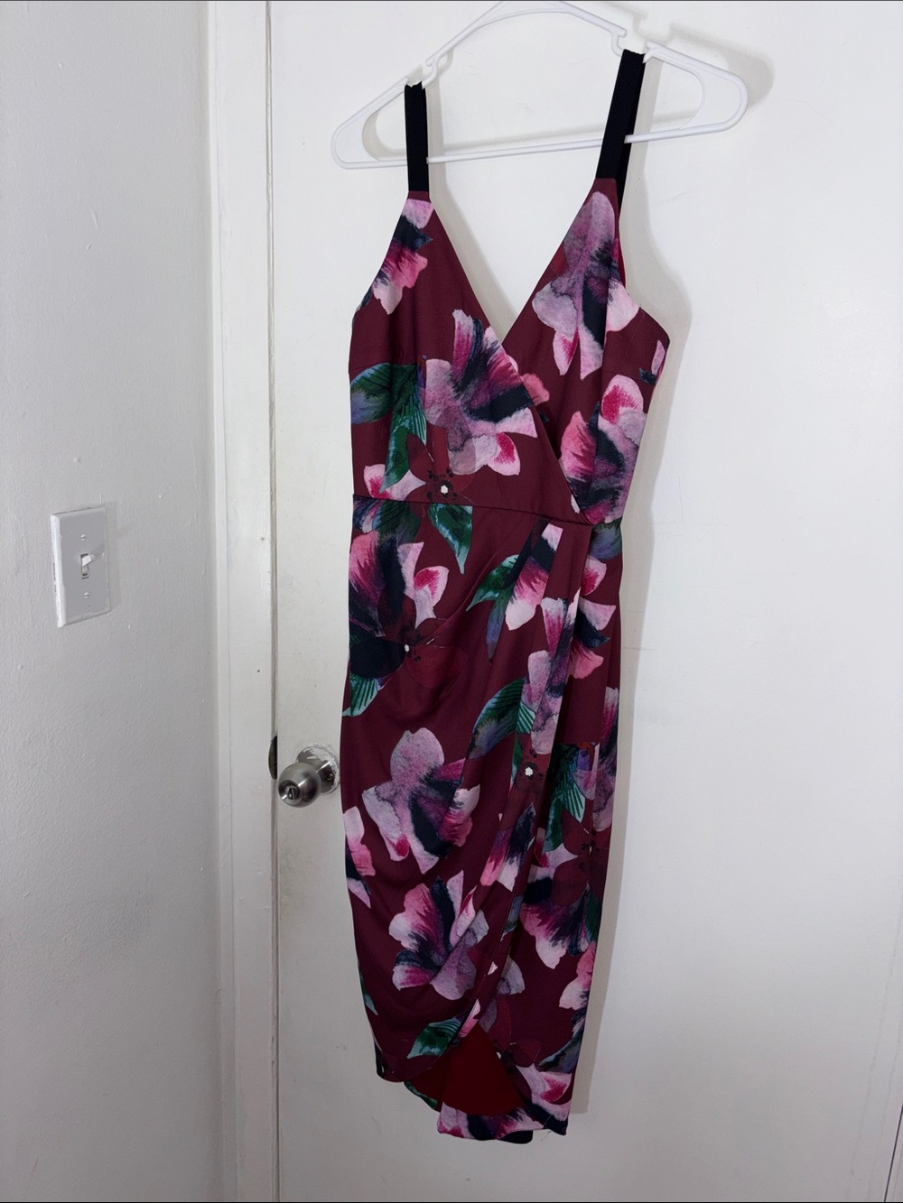 Fame and Partners Burgundy Floral Wrap Midi Dress
